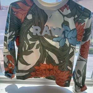 NWOT G-Star Raw Denim A-CRAFT CROPPED Women Sweatshirt Casual Green Floral SZ XS
